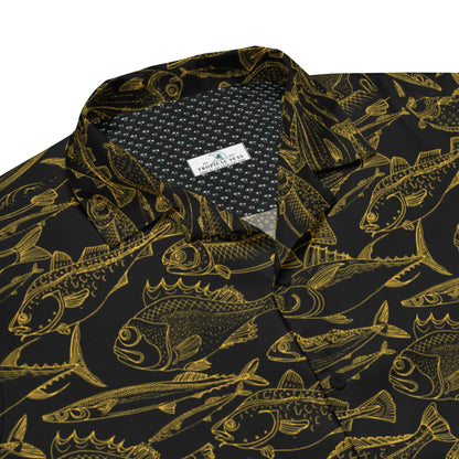 Sea of Gold Riches Hawaiian Button Shirt: Dive into Opulent Ocean Elegance!