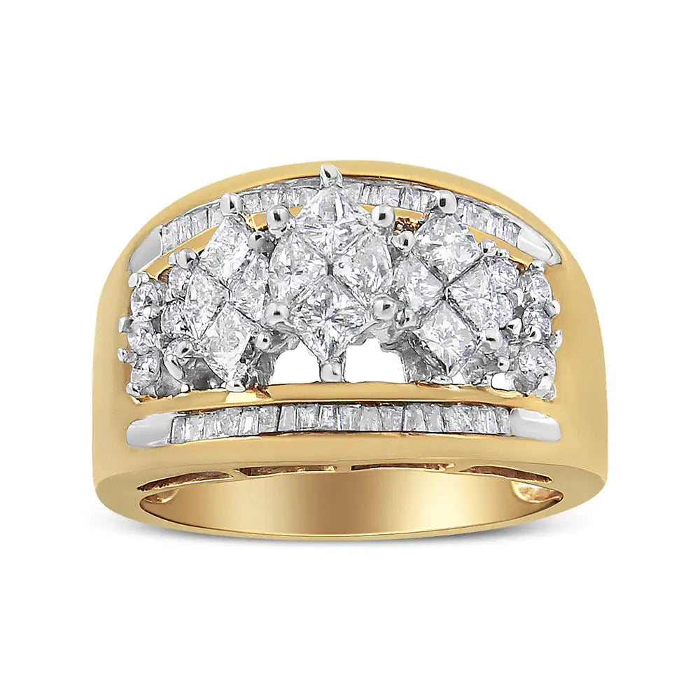 10K Yellow and White Gold 1 1/2 Cttw Pear Shaped 3 Stone Style Diamond Ring Band (H-I Color, SI1-SI2 Clarity)