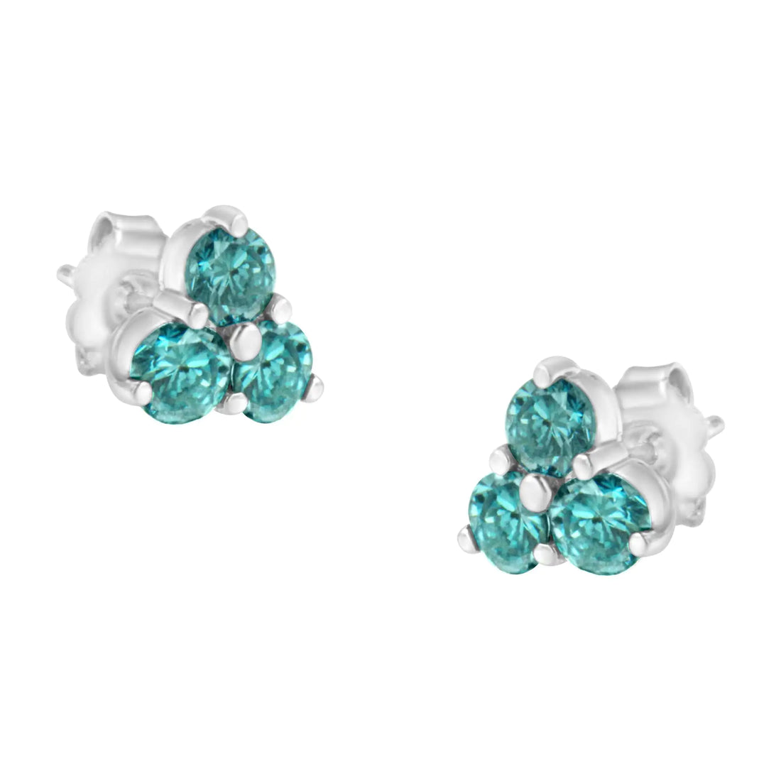 14KT White Gold Treated Blue Diamond Trio Stud Earrings (1 1/3 cttw, Blue)