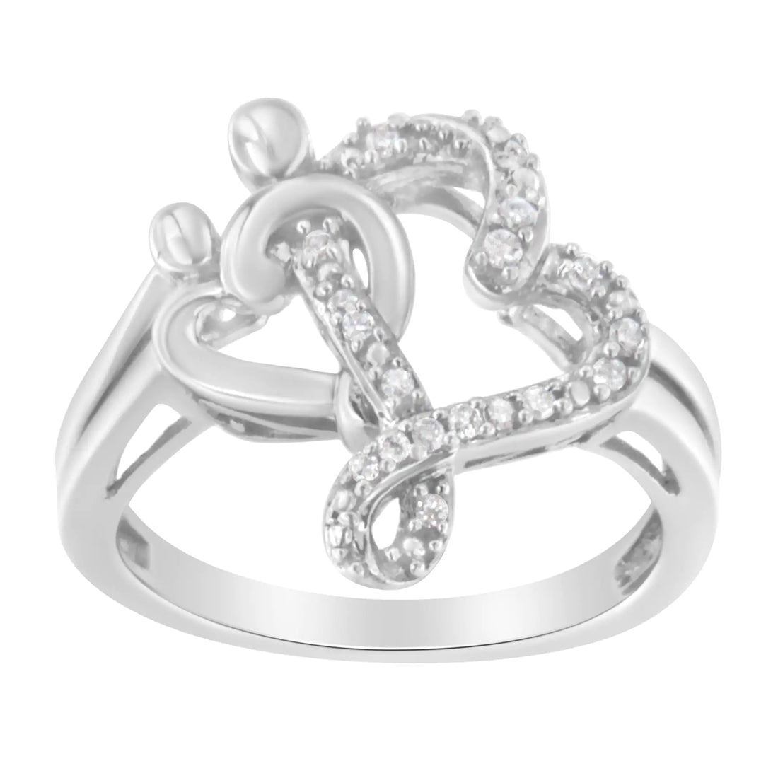 .925 Sterling Silver Diamond Heart and Music Note Ring (1/10 Cttw, H-I Color, I3 Clarity)