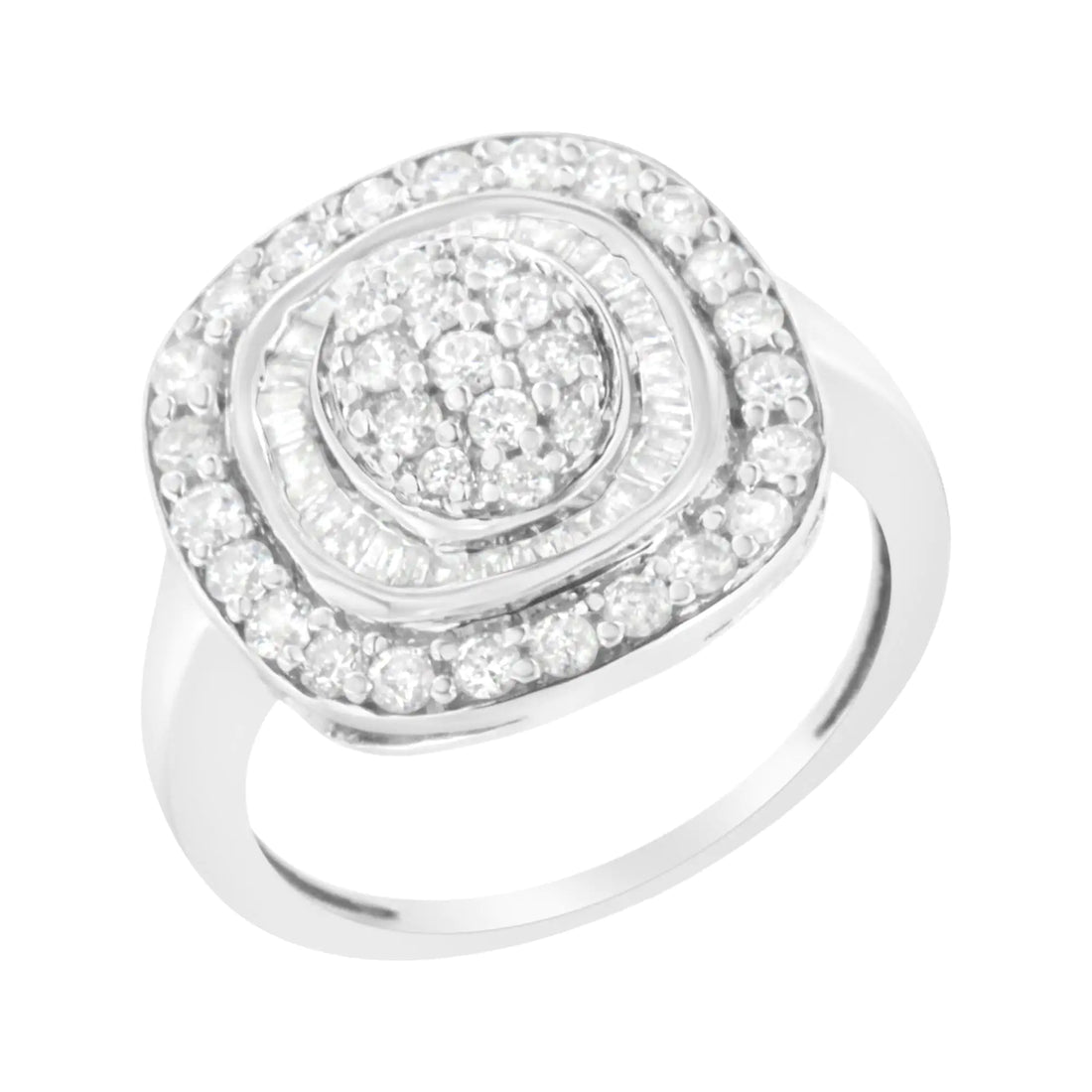 .925 Sterling Silver 1cttw Round and Baguette-Cut Diamond Square Cocktail Ring (I2-I3 Clarity, H-I Color)