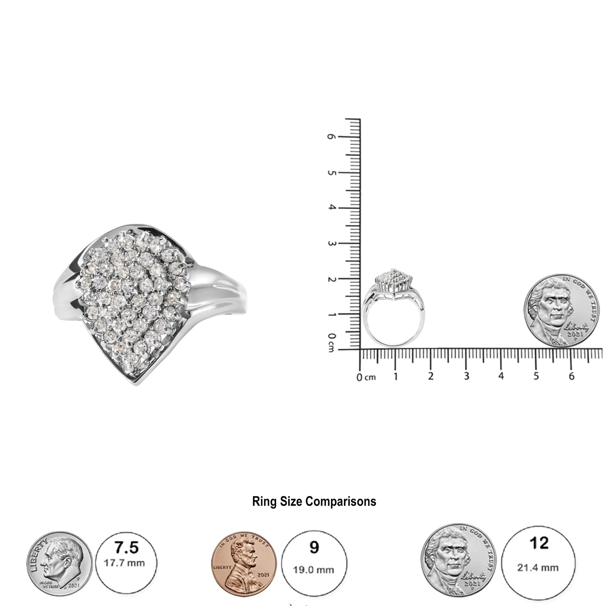 10K White Gold 1/2 Cttw Diamond Pear Shaped Cluster Ring (H-I Color, I1-I2 Clarity)