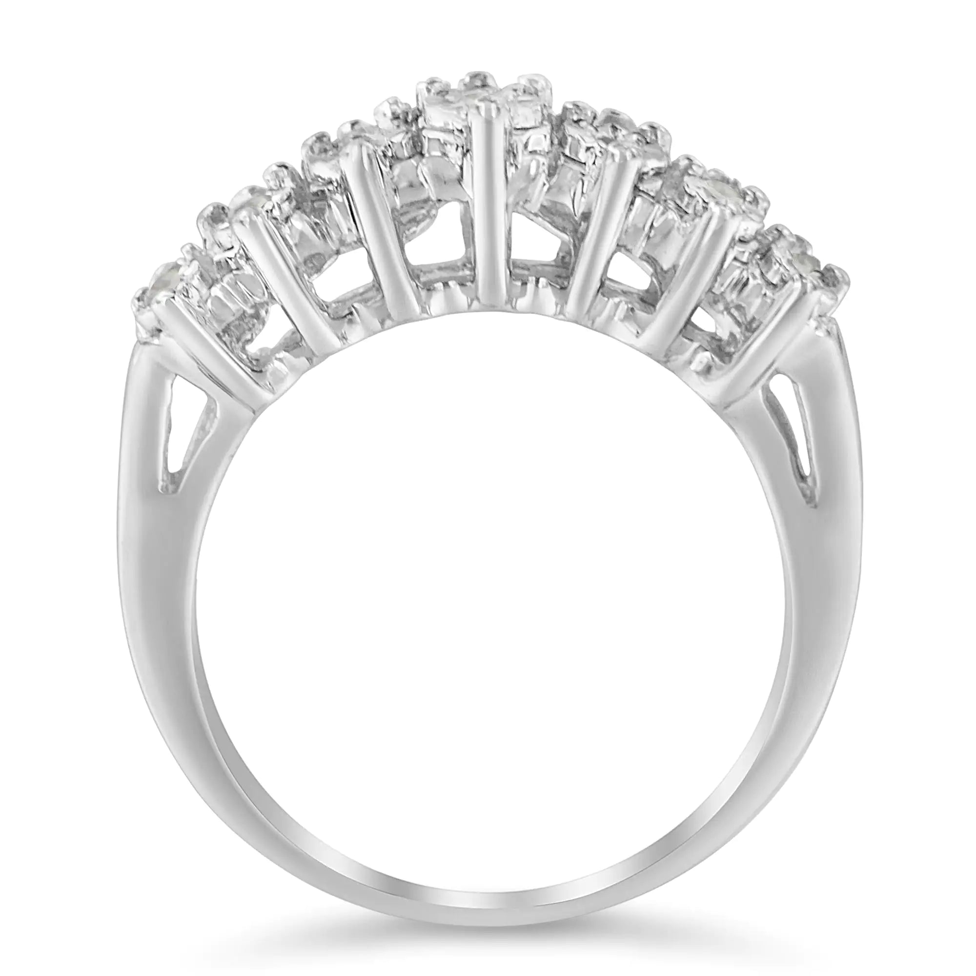 .925 Sterling Silver ¼ Cttw Miracle-Set Diamond Two Row Split Shank Modern Band Ring ( I-J Color, I3 Clarity)