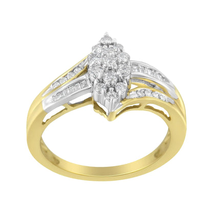 10K Yellow and White Gold 1/2 Cttw Diamond Marquise Shaped Cluster Split Shank Ring (H-I Color, SI2-I1 Clarity)