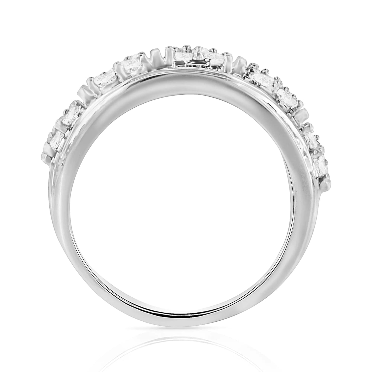 .925 Sterling Silver 2.0 Cttw Round &amp; Baguette Cut Diamond Multi-Row Channel Set Tapered Cocktail Fashion Ring (I-J Color, I3 Clarity)