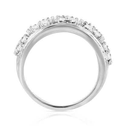 .925 Sterling Silver 2.0 Cttw Round &amp; Baguette Cut Diamond Multi-Row Channel Set Tapered Cocktail Fashion Ring (I-J Color, I3 Clarity)