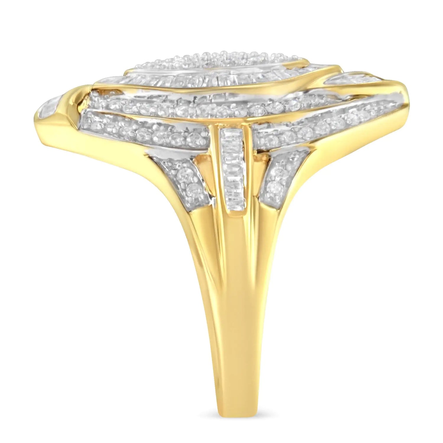 10K Yellow Gold Plated .925 Sterling Silver &amp; 1-1/5 Cttw Diamond Marquise Shaped Cluster Cocktail Fashion Ring (I-J Color, I2-I3 Clarity)