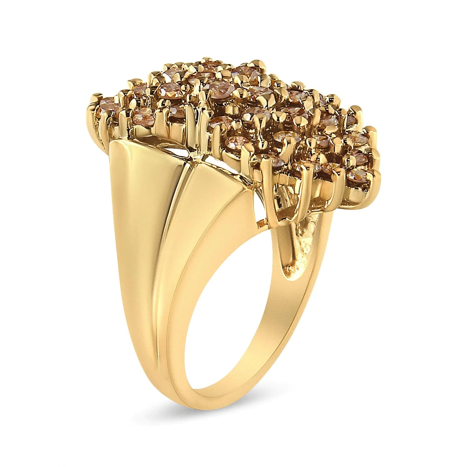 14K Yellow Gold Plated .925 Sterling Silver 1 1/2 Cttw Diamond Cluster Ring (Champagne Color, I2-I3 Clarity)