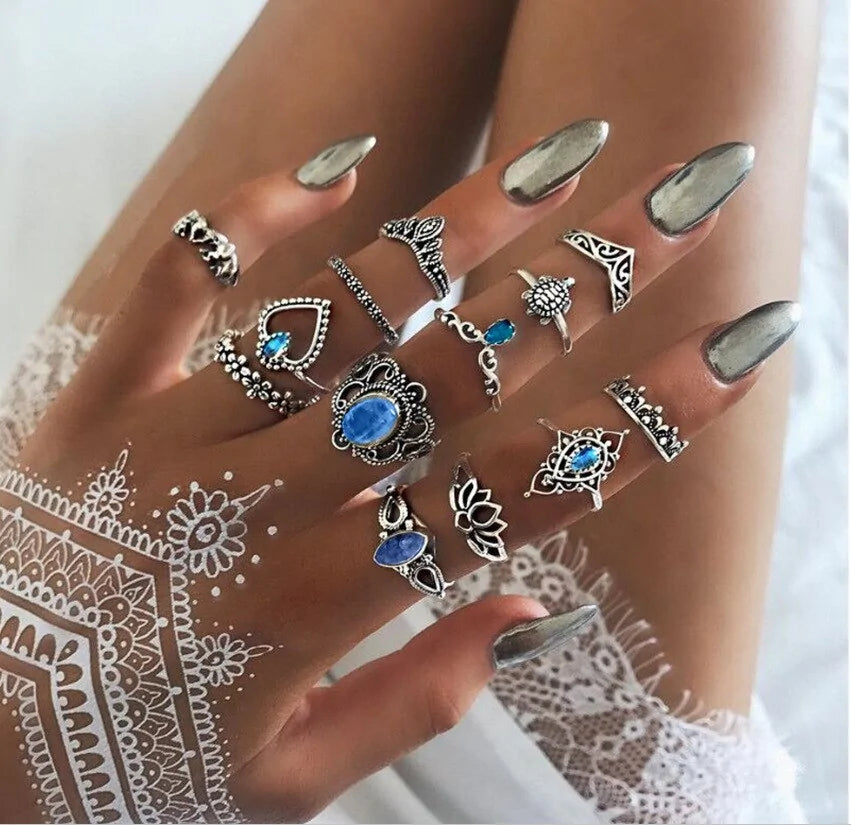 Midi Moon Opal Crystal Ring Set