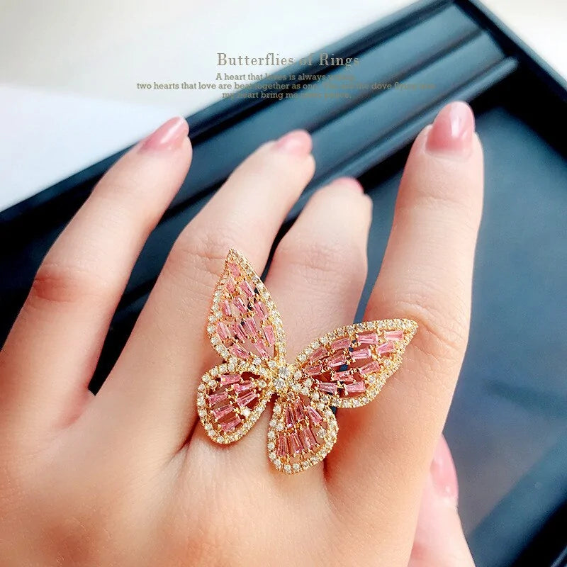 Sparkling Butterfly Adjustable Ring