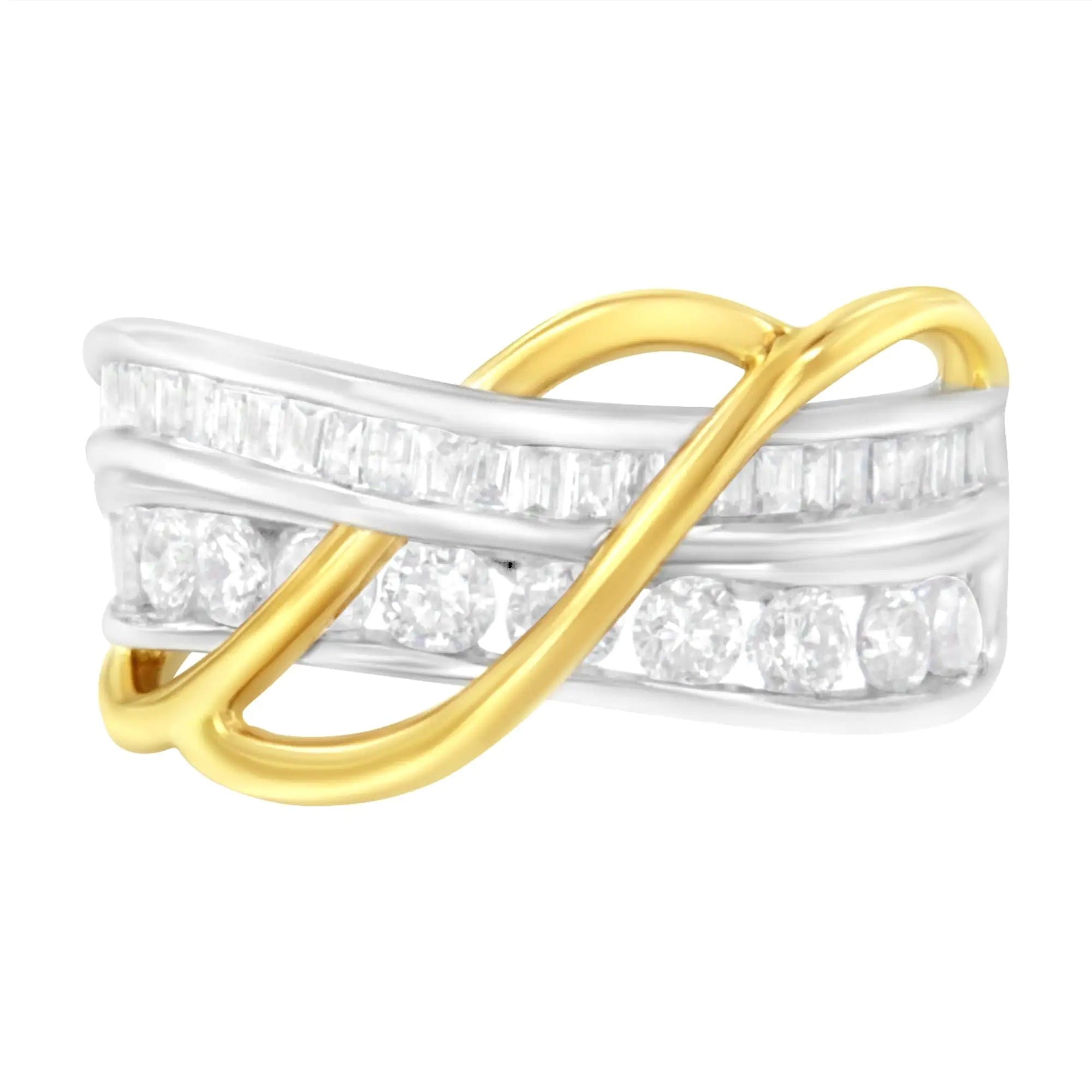 10K White and Yellow Gold 1 1/10 cttw Channel-Set Diamond Bypass Band Ring (J Color, I3 Clarity) –