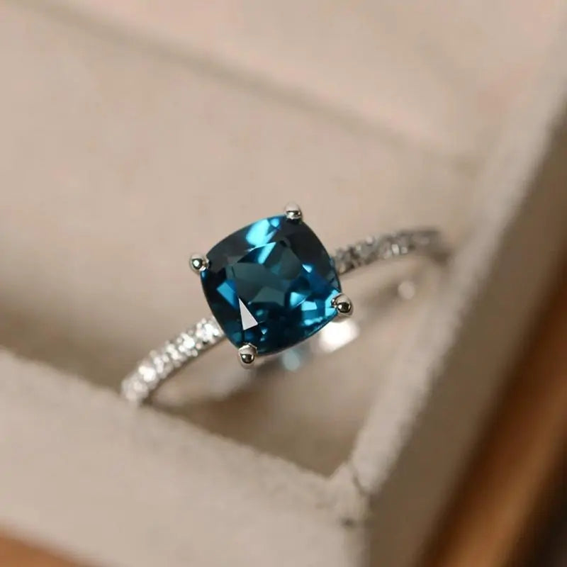 Crystal Blue Square Stone Ring