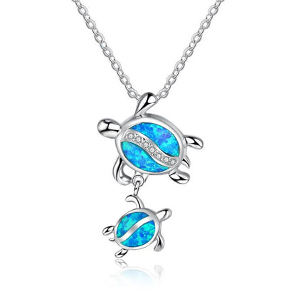 Full Blue Imitati Opal Sea Turtle Pendant Necklace