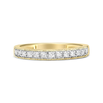 IGI Certified 1/4 Cttw Diamond 10K Yellow Gold Prong Set Beaded Milgrain Band Style Ring (J-K Color, I2-I3 Clarity)