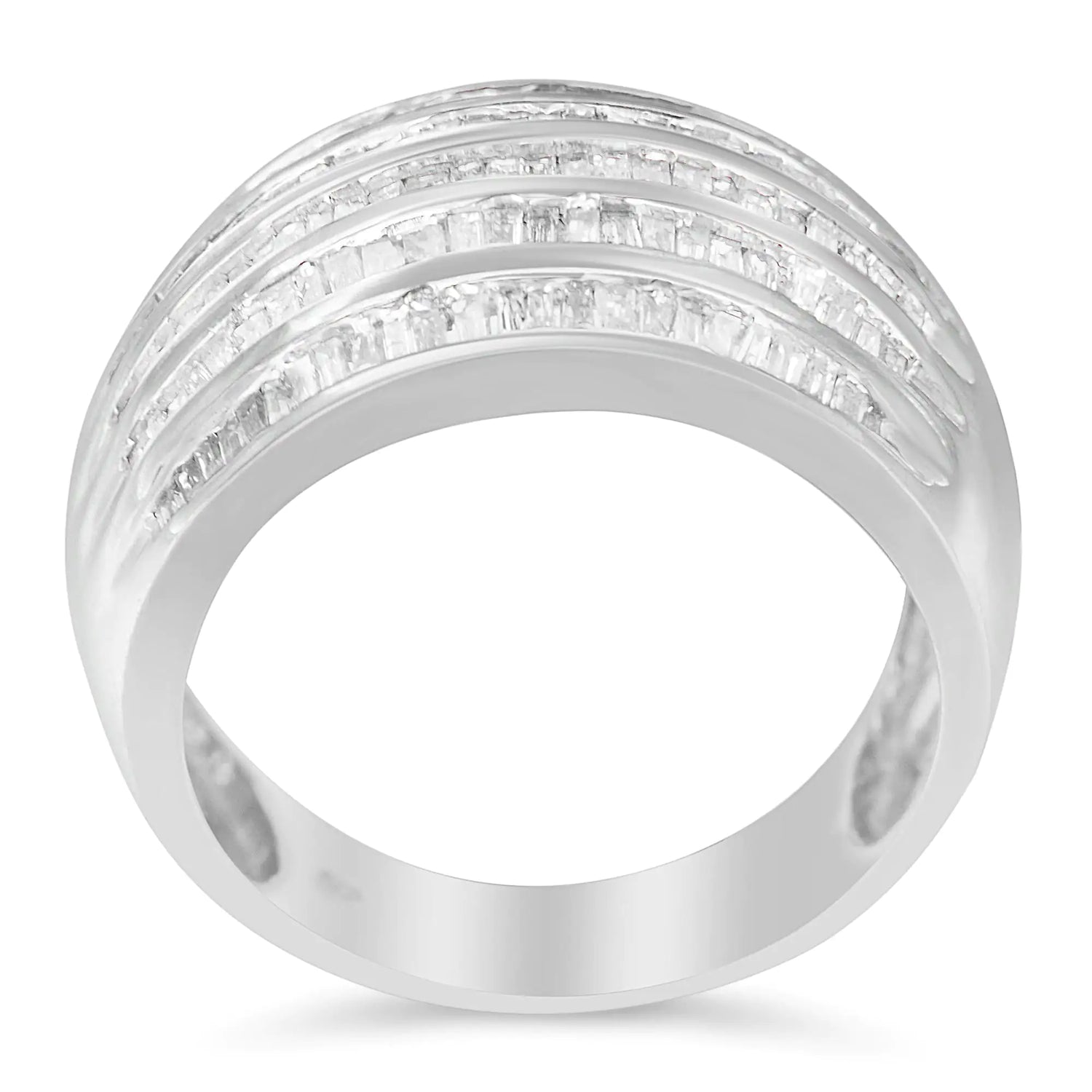 .925 Sterling Silver 1.0 Cttw Baguette-Cut Diamond 6-Row Channel Set Domed Tapered Cocktail Fashion Ring (H-I Color, I2-I3 Clarity)