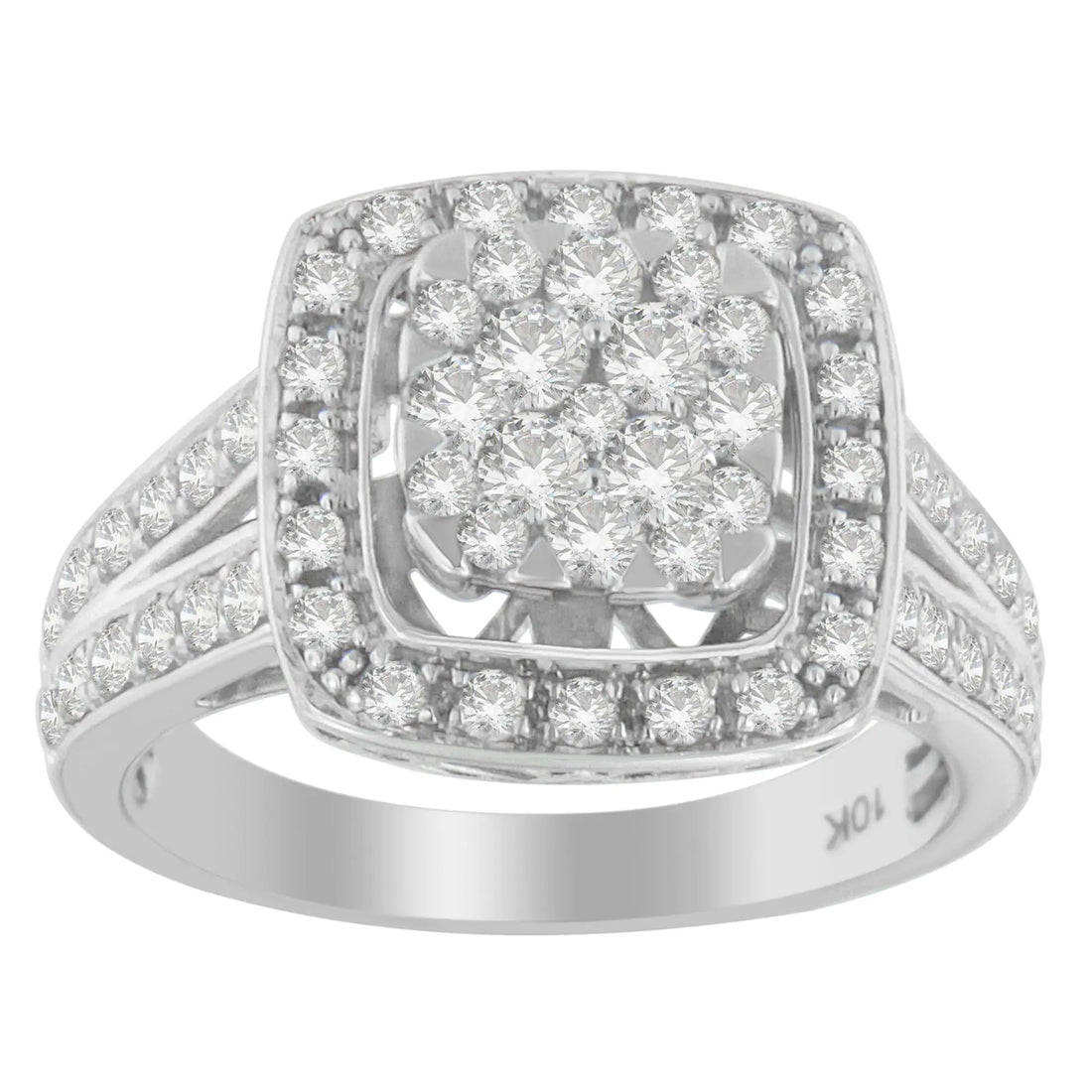 10K White Gold Diamond Cluster Ring (1 Cttw, H-I Color, SI2-I1 Clarity)