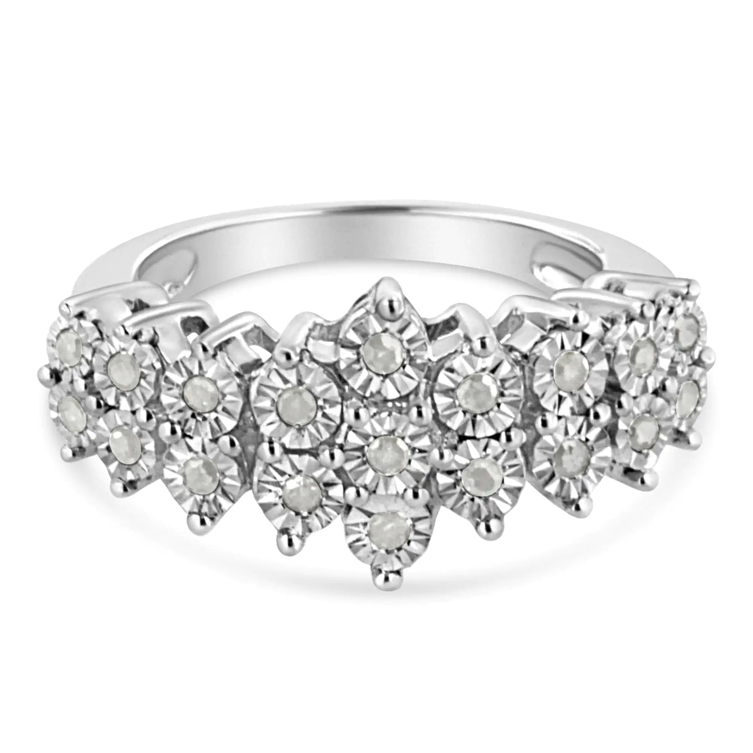 .925 Sterling Silver 1/4 Cttw Miracle Plate Set Round-Cut Diamond Two Row Band Ring (I-J Color, I2-I3 Clarity)