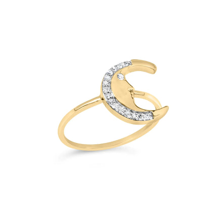 10K Yellow Gold 1/10 Cttw Diamond Crescent Moon Ring (I-J Color, I1-I2 Clarity)