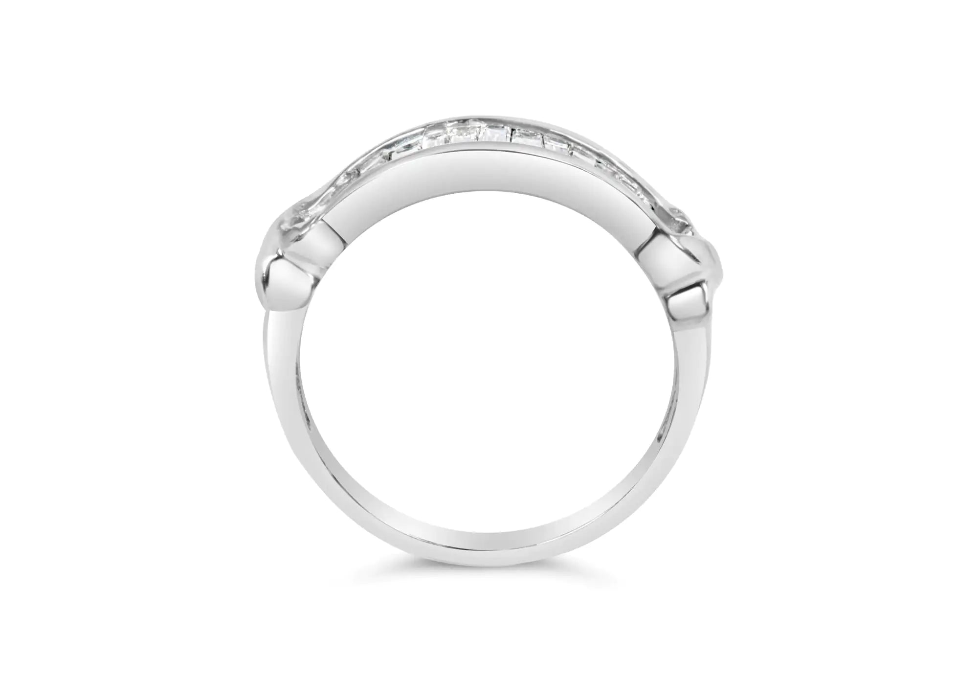 .925 Sterling Silver 1/2 Cttw Baguette Cut Diamond Channel Set X-Station Wedding Ring (H-I Color, I1-I2 Clarity)