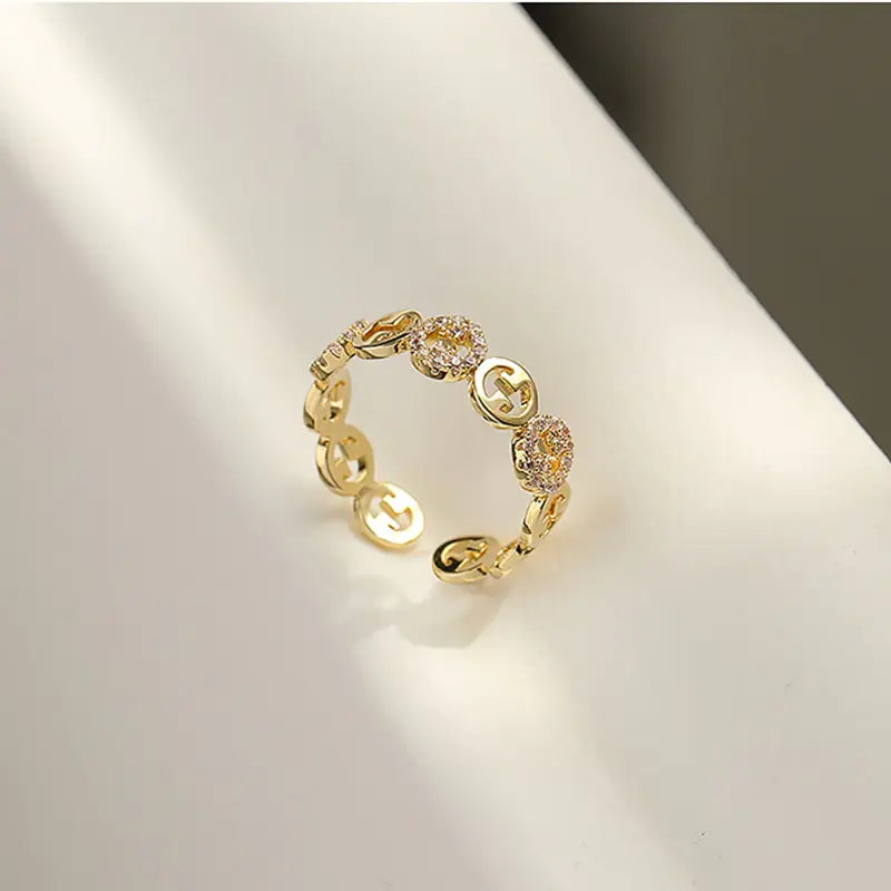 2023  Plated Trendy Light Luxury Adjustable Ring Women&amp;