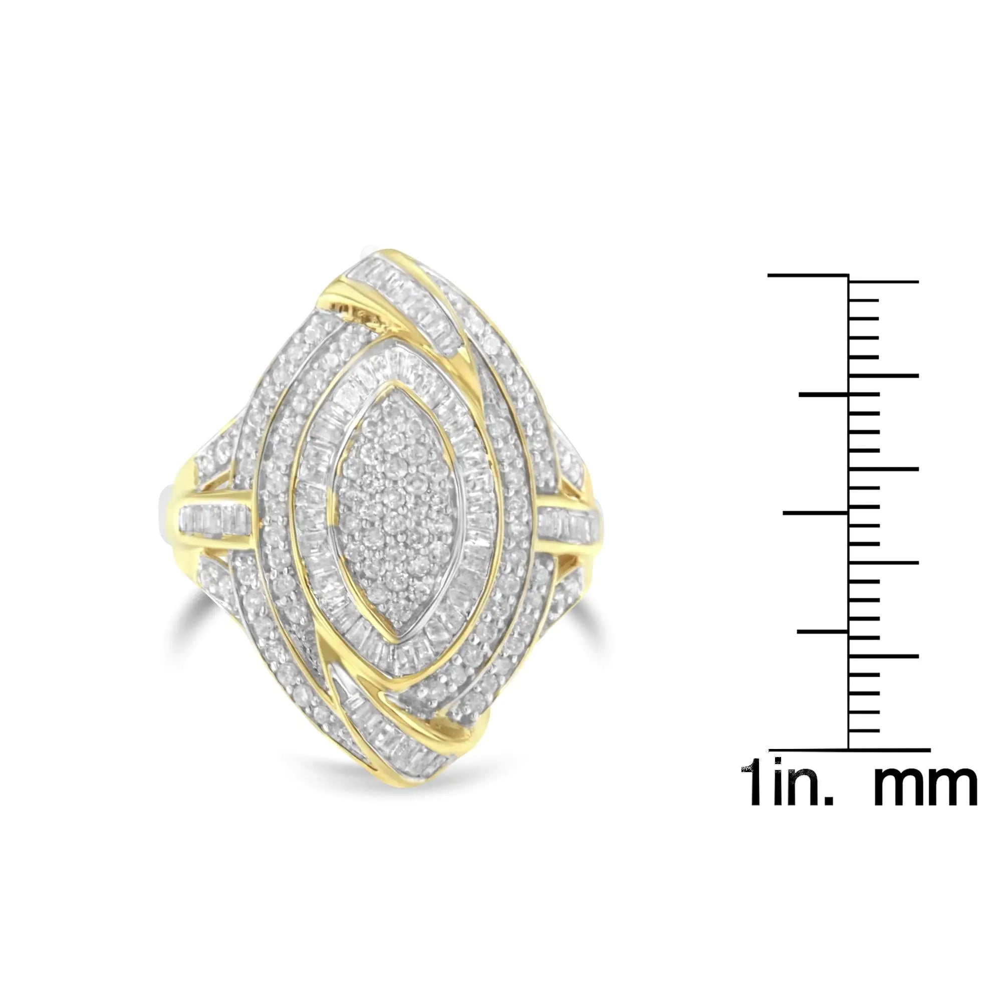 10K Yellow Gold Plated .925 Sterling Silver &amp; 1-1/5 Cttw Diamond Marquise Shaped Cluster Cocktail Fashion Ring (I-J Color, I2-I3 Clarity)