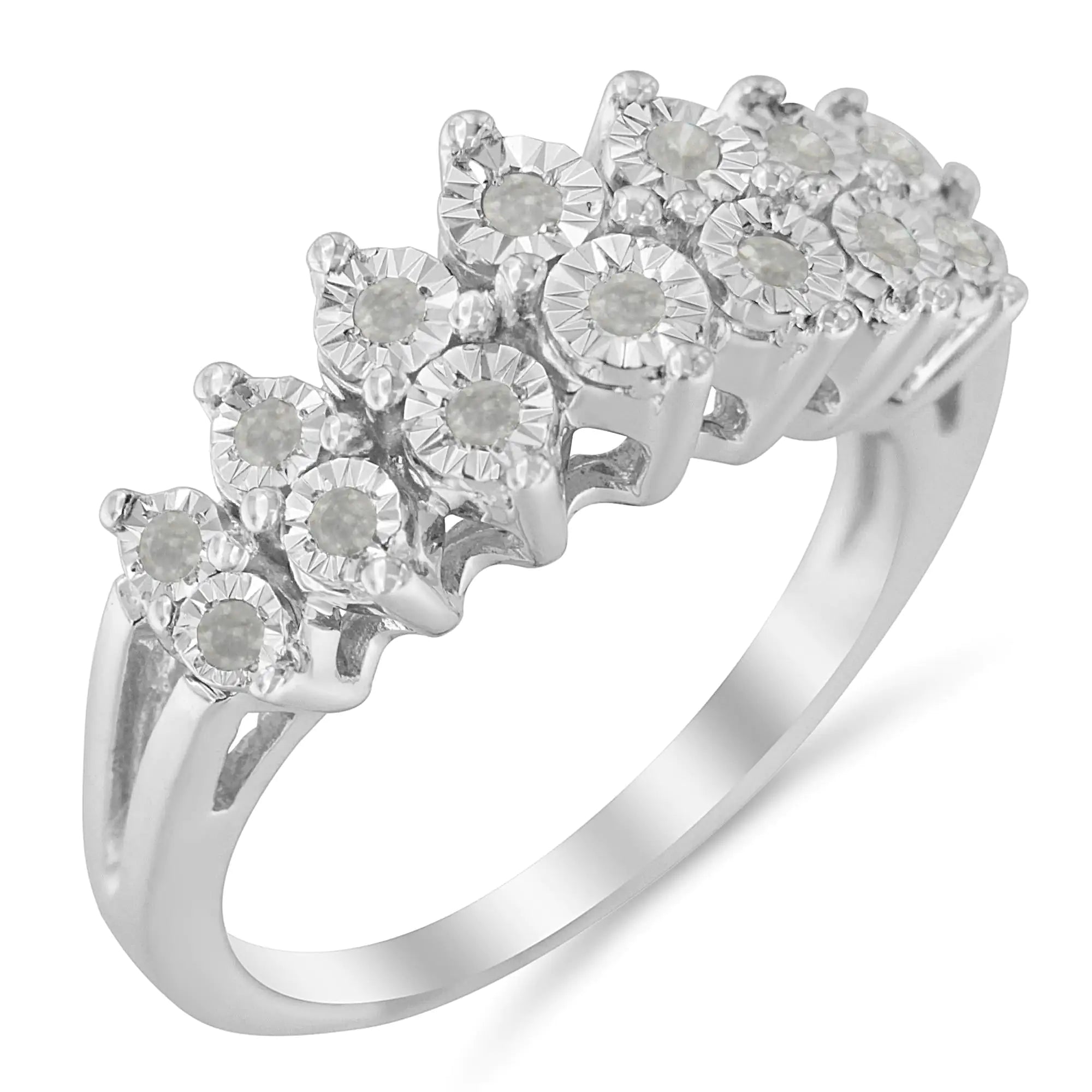 .925 Sterling Silver ¼ Cttw Miracle-Set Diamond Two Row Split Shank Modern Band Ring ( I-J Color, I3 Clarity)