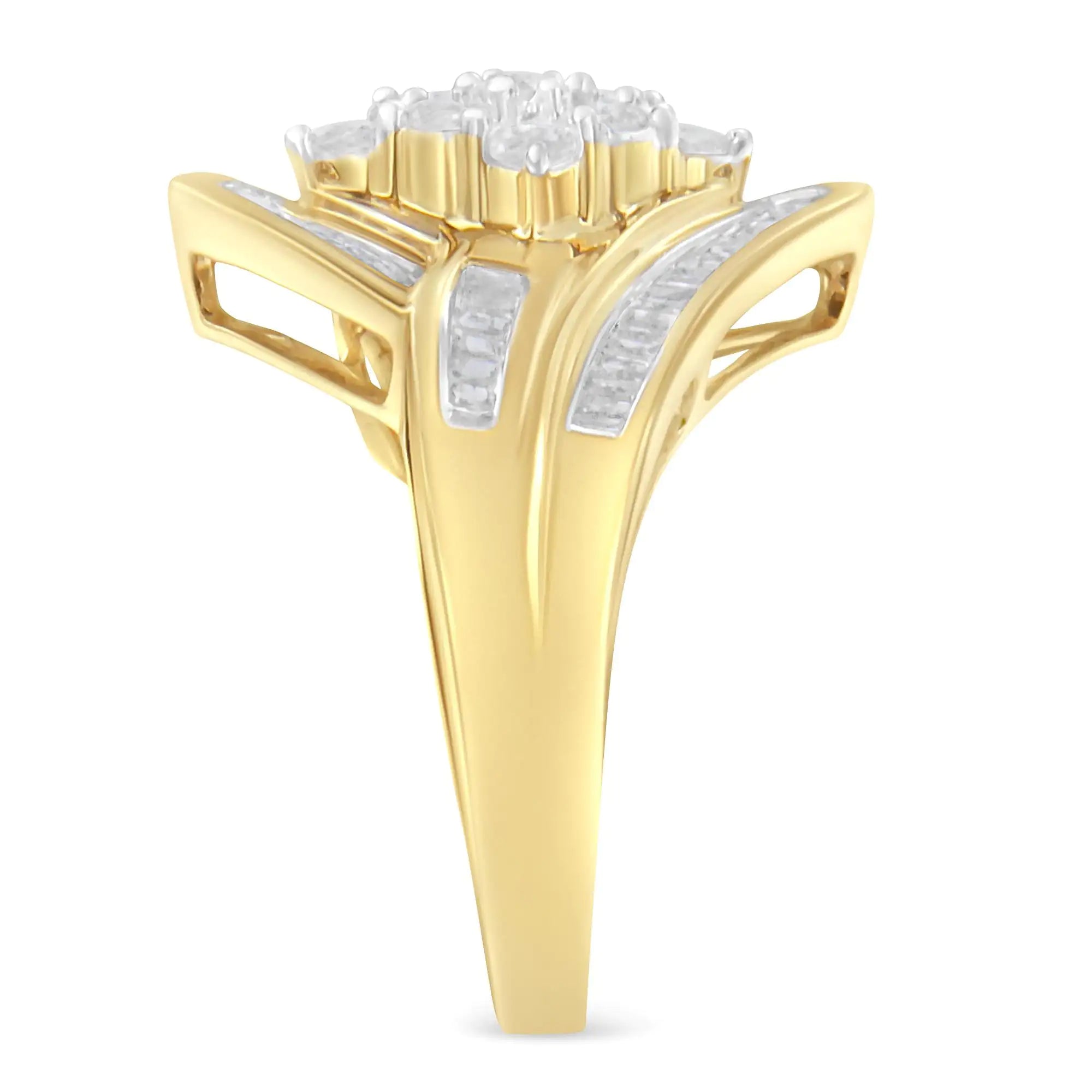 10K Yellow Gold over .925 Sterling Silver Diamond Bypass Cluster Ring (1 Cttw, I-J Color, I2-I3 Clarity)