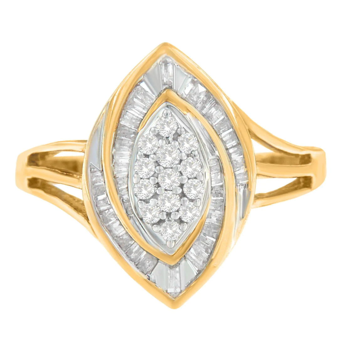 10K Yellow Gold Diamond Oval Cluster Ring (1/2 Cttw, I-J Color, I2-I3 Clarity)