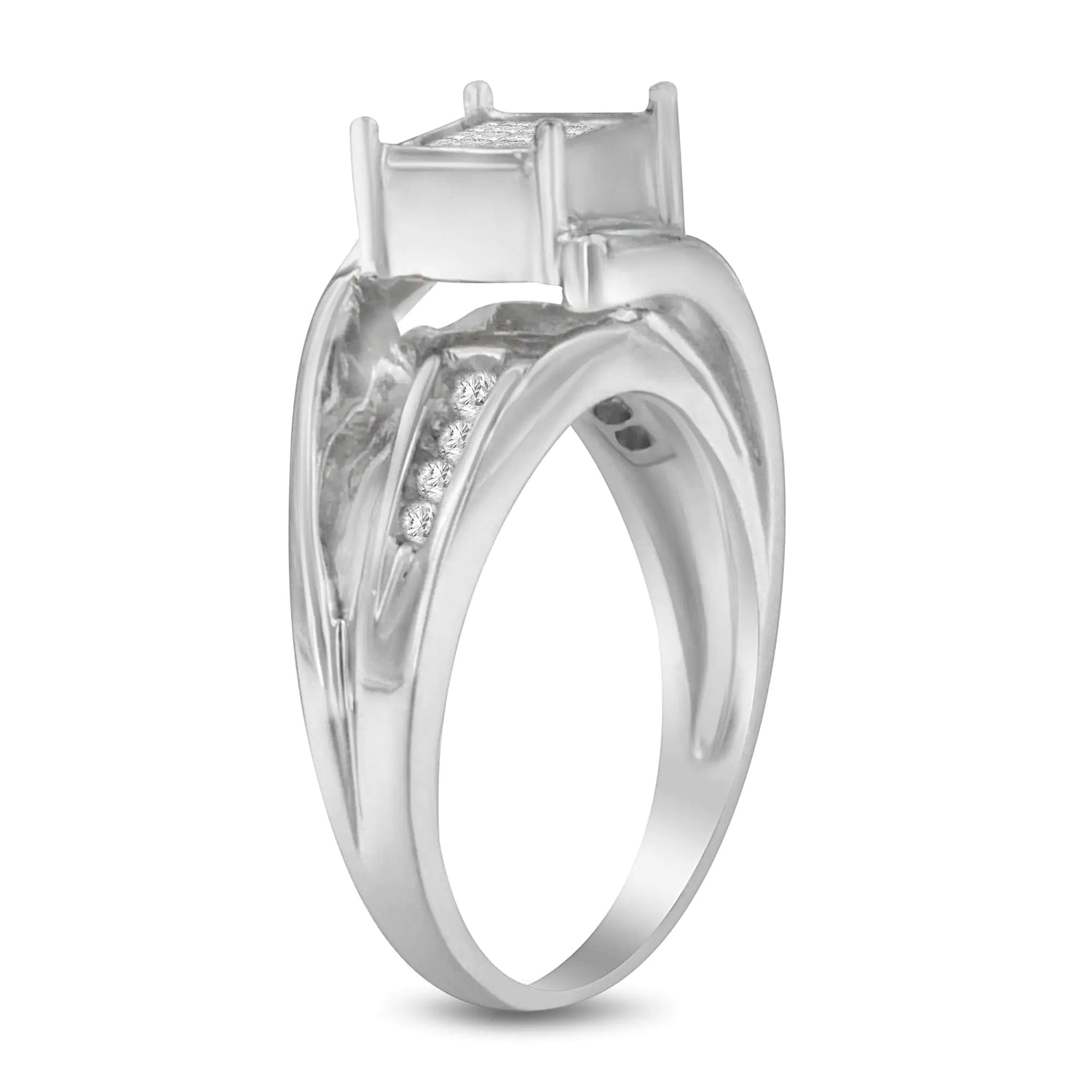 10K White Gold 1/3 Cttw Invisible Set Princess-cut Diamond Cluster Bypass Ring (H-I Color, SI1-SI2 Clarity)