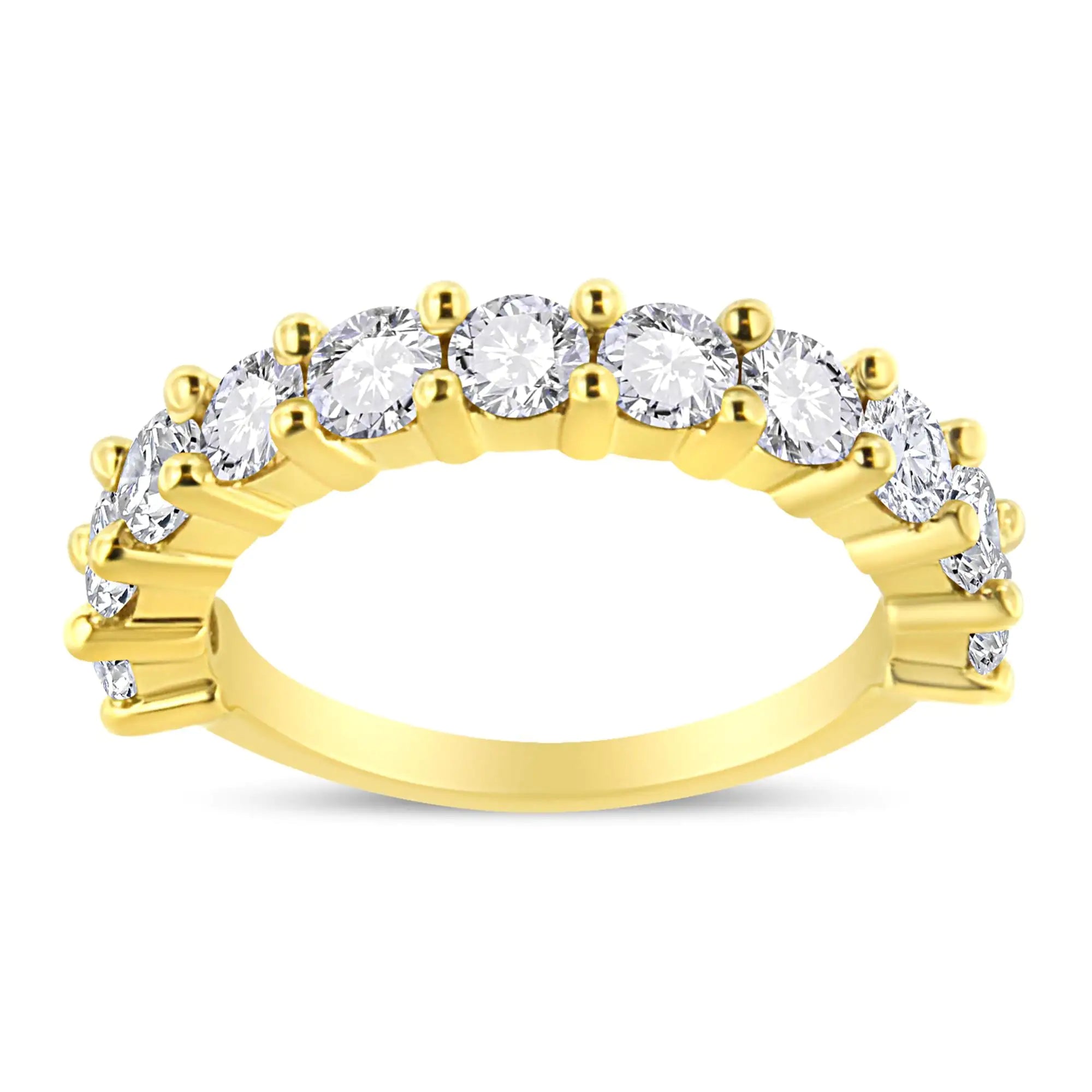 14K Yellow Gold Plated .925 Sterling Silver 2.00 Cttw Shared Prong Set Round-Diamond 11 Stone Band Ring (J-K Color, I1-I2 Clarity)