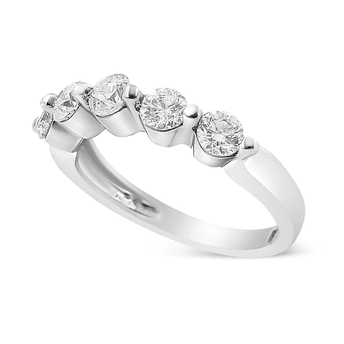 14K White Gold 1.00 Cttw Brilliant Round Cut Diamond 5-Stone Band Ring (H-I Color, SI2-I1 Clarity)