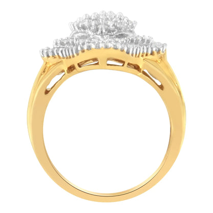 10KT Yellow Gold 1 cttw Diamond Cluster Ring (I-J, I1-I2)