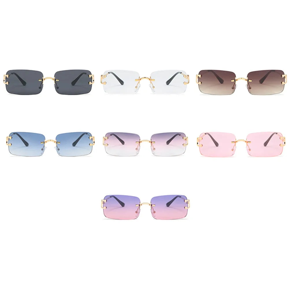 Blue Rectangular Rimless Sunglasses