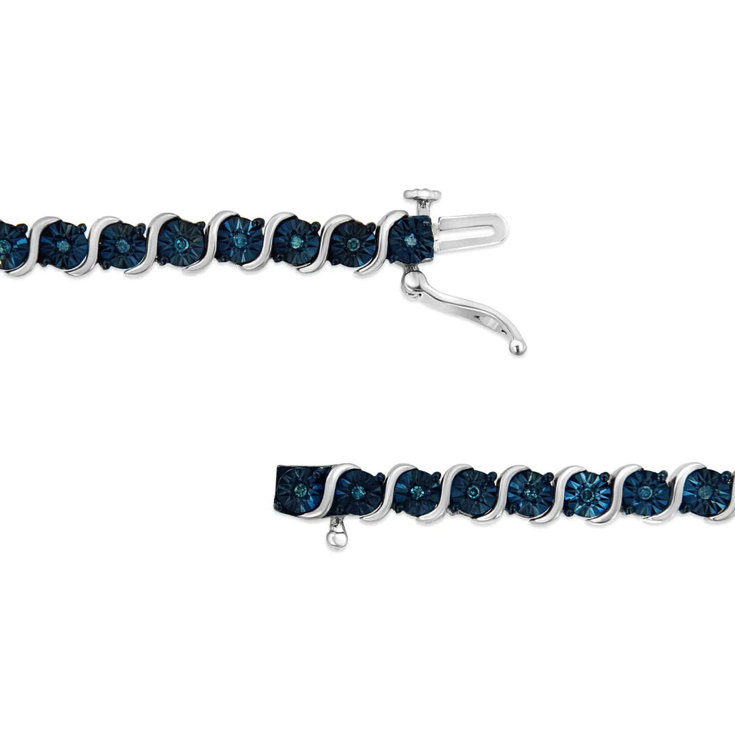 .925 Sterling Silver 1/4 Cttw Treated Blue Diamond Tennis 7&quot; Bracelet (Blue Color, I1-I2 Clarity)