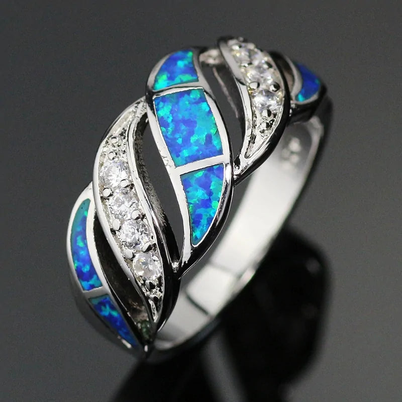 Blue Opal Gem Silver Plated Ring