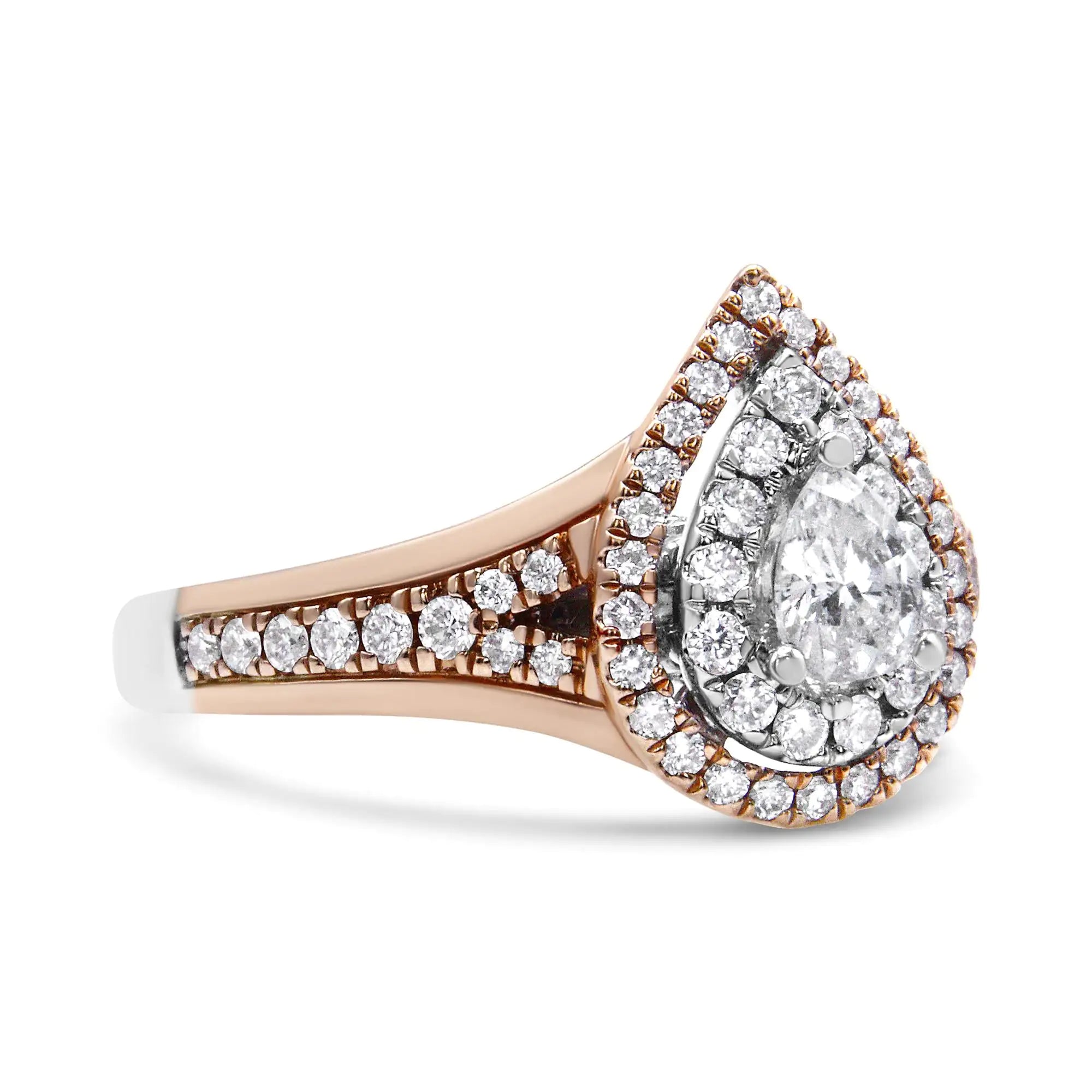 14K White and Rose Gold 1.00 Cttw Diamond Pear Shaped Double Halo Engagement Ring ( H-I Color, SI2-I1 Clarity)