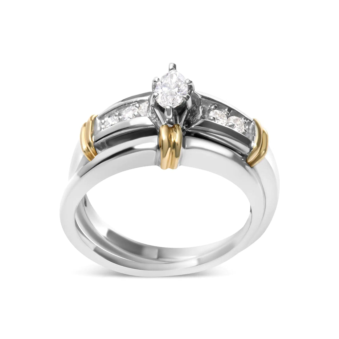 14K Yellow and White Gold 1/3 Cttw Marquise Diamond Cocktail Engagement Ring Set (H-I Color, SI1-SI2 Clarity)