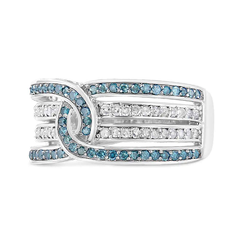 .925 Sterling Silver 1/2 Cttw White and Blue Color Treated Diamond Band Ring (H-I Color, I1-I2 Clarity)