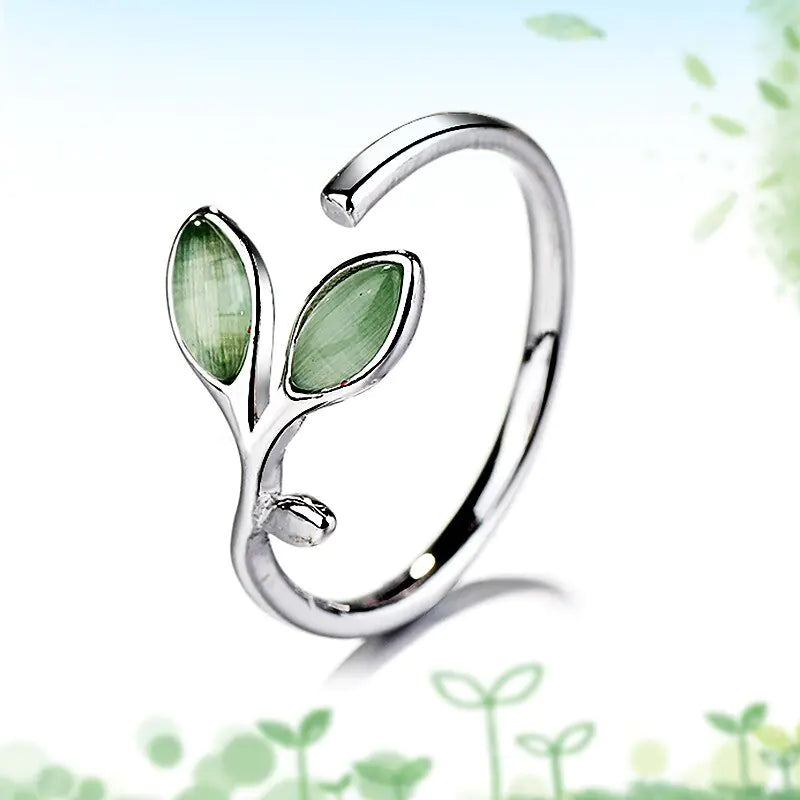 Silver Color Leaves Ring