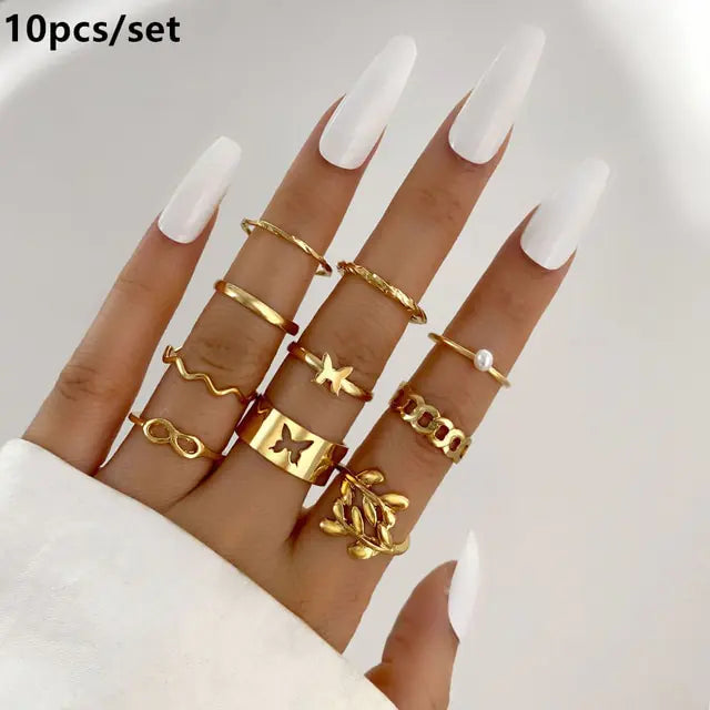 Gold Geometric Ring Set