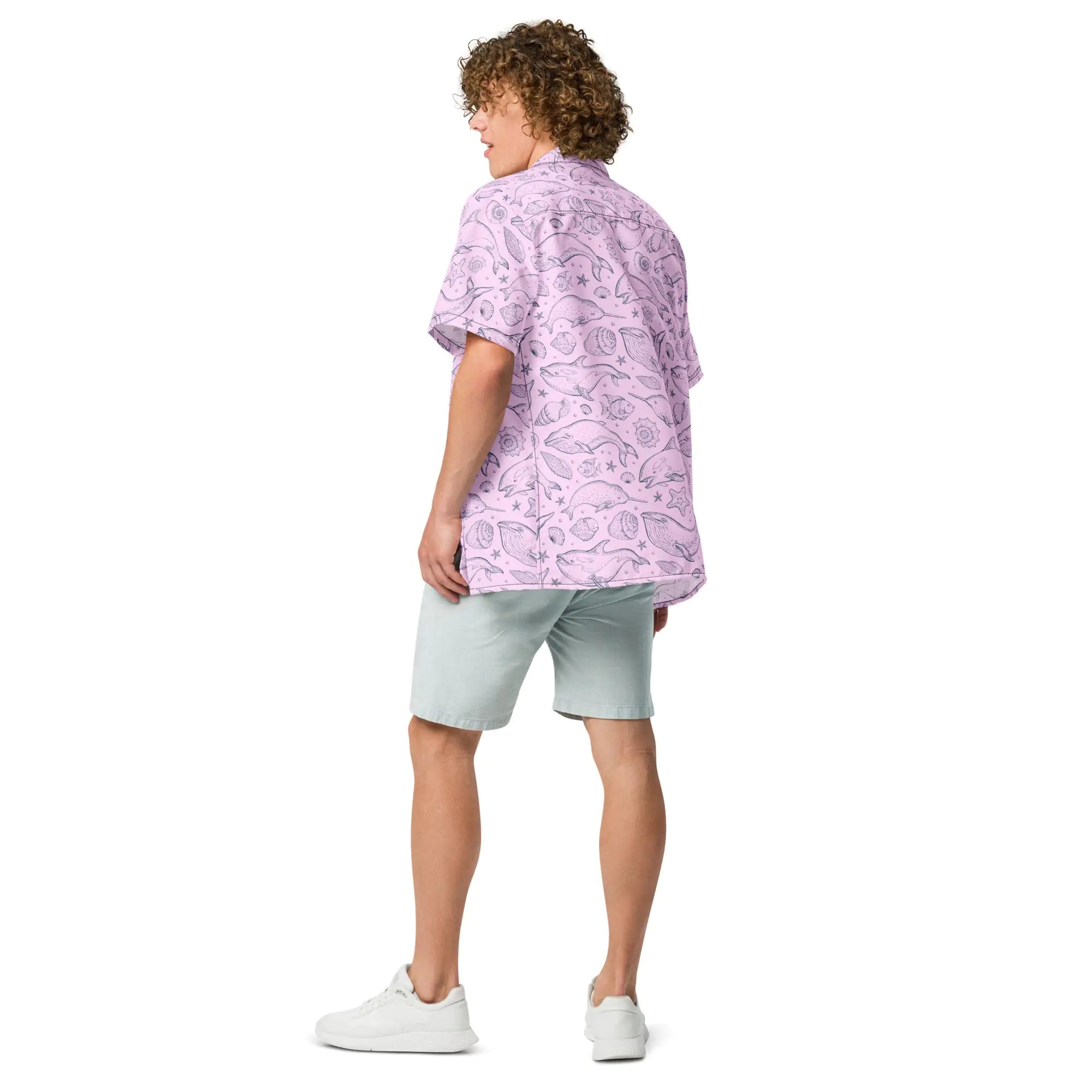 Pink Whale Pod Pattern Hawaiian Button Shirt: Dive into Coastal Chic!