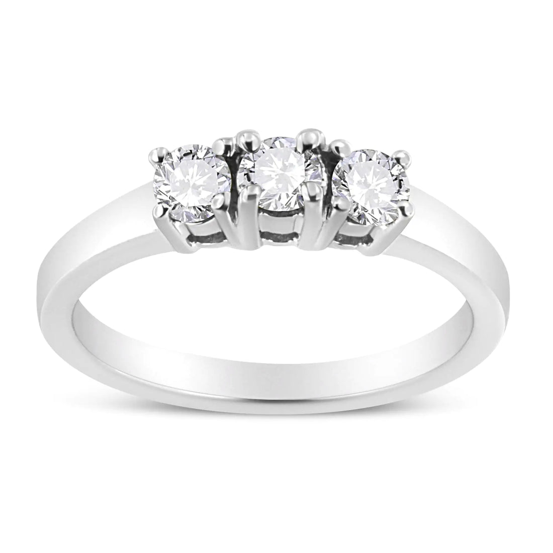 .925 Sterling Silver 1/2 Cttw Miracle Set Round Diamond Three Stone Illusion Plate Ring (I-J Color, I2-I3 Clarity)