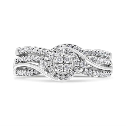 .925 Sterling Silver 1/3 Cttw Composite Diamond Frame Bypass Bridal Set Ring and Band (I-J Color, I2-I3 Clarity)