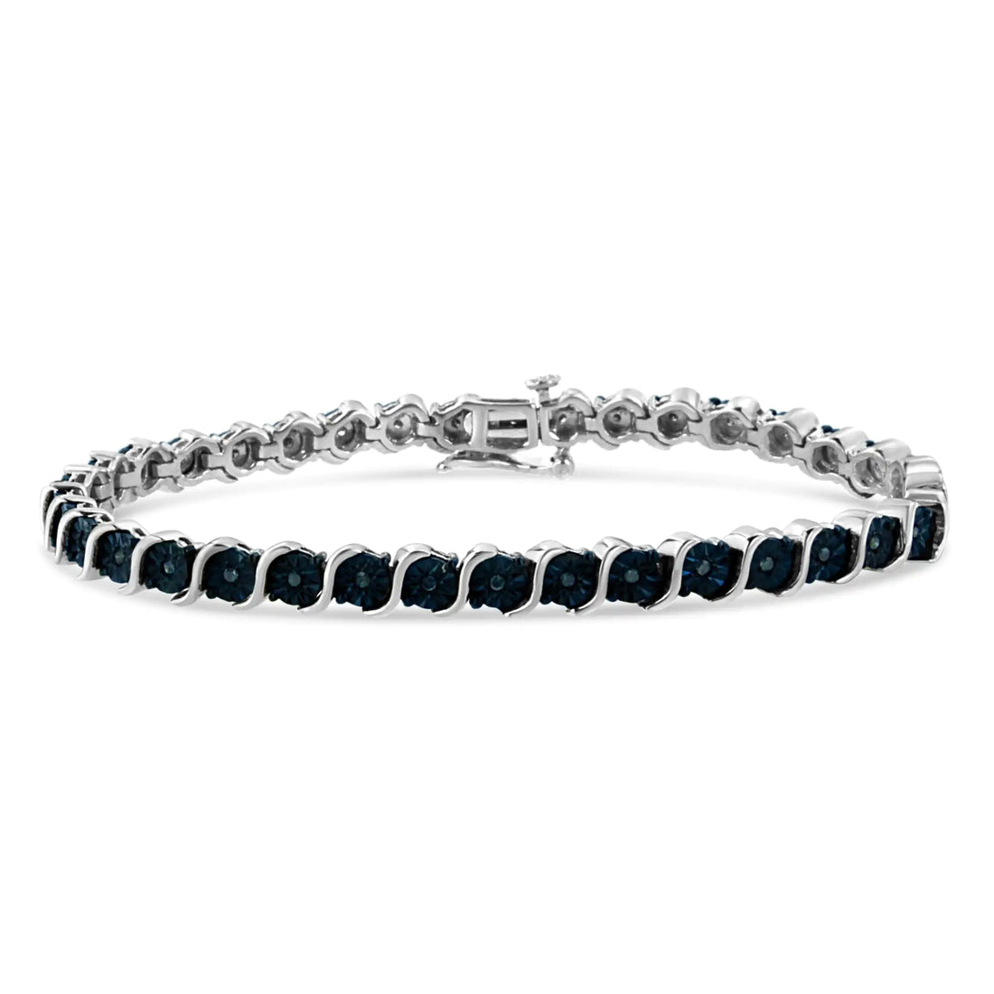 .925 Sterling Silver 1/4 Cttw Treated Blue Diamond Tennis 7&quot; Bracelet (Blue Color, I1-I2 Clarity)