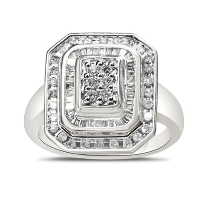 .925 Sterling Silver Round &amp; Baguette Diamond Ring (1 Cttw, I-J Color, I2-I3 Clarity)