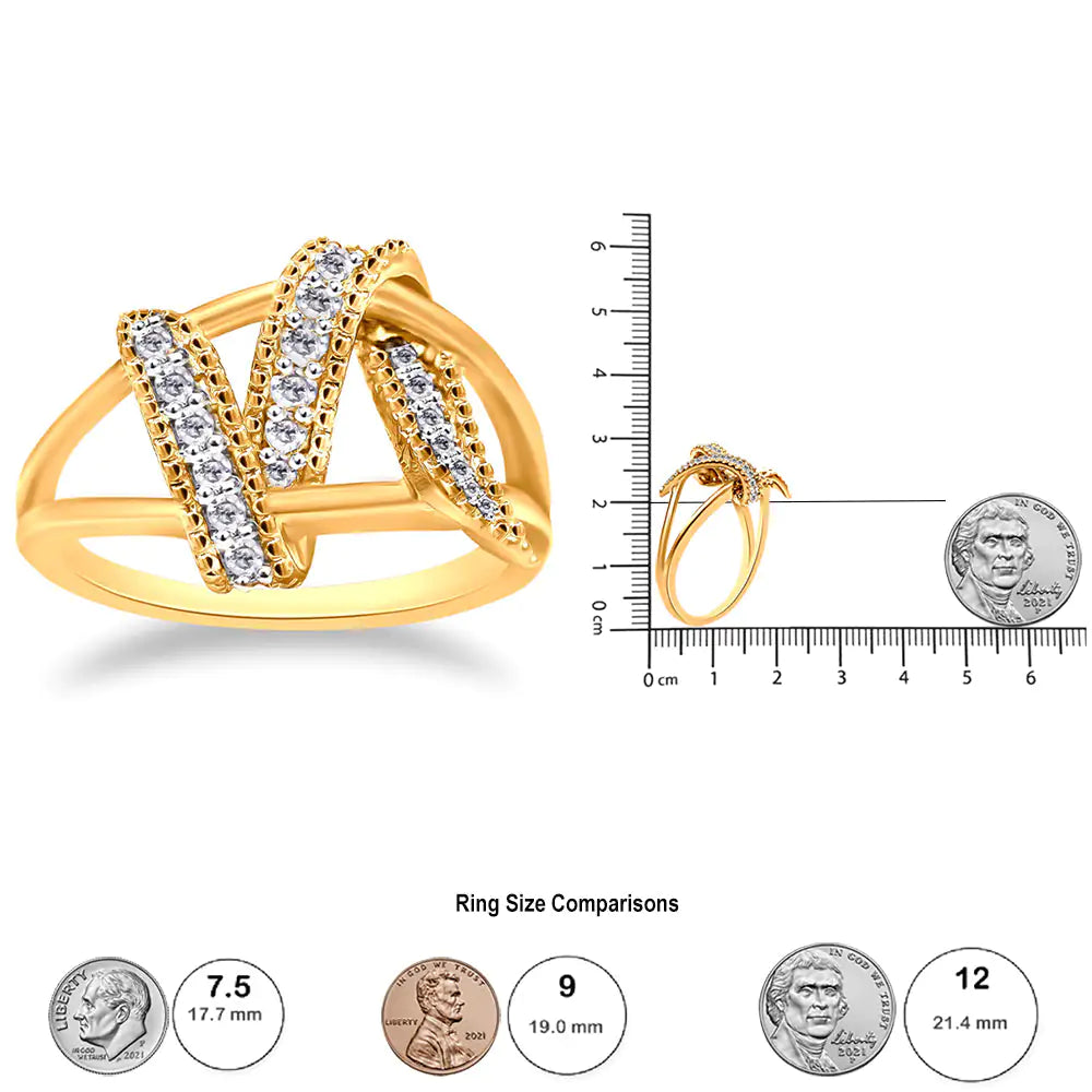 14K Yellow Gold Plated .925 Sterling Silver 1/4 Cttw Diamond Interlocking Bypass Ring (I-J Color, I1-I2 Clarity)