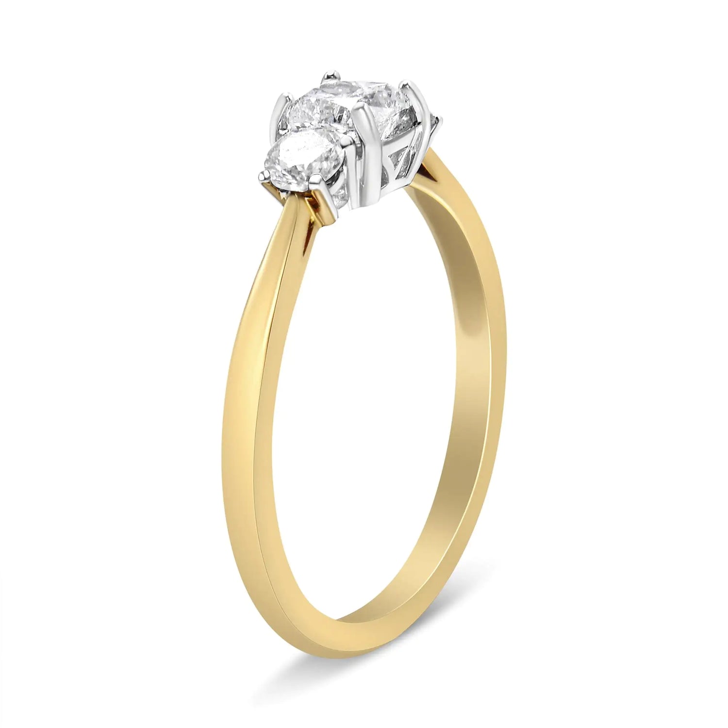 14K Yellow Gold 3/4 Cttw Cushion and Round-Cut Diamond Bostonian Style 3 Stone Engagement Ring (I-J Color, SI2-I1 Clarity)