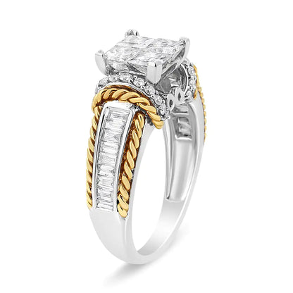 14K White and Yellow Gold 1 1/2 Cttw Invisible Set Princess-Cut Diamond Quad Style Engagement Ring (H-I Color, SI2-I1 Clarity)