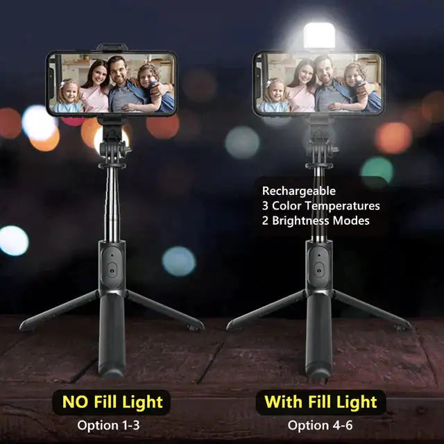 Wireless Selfie Stick Tripod with Light