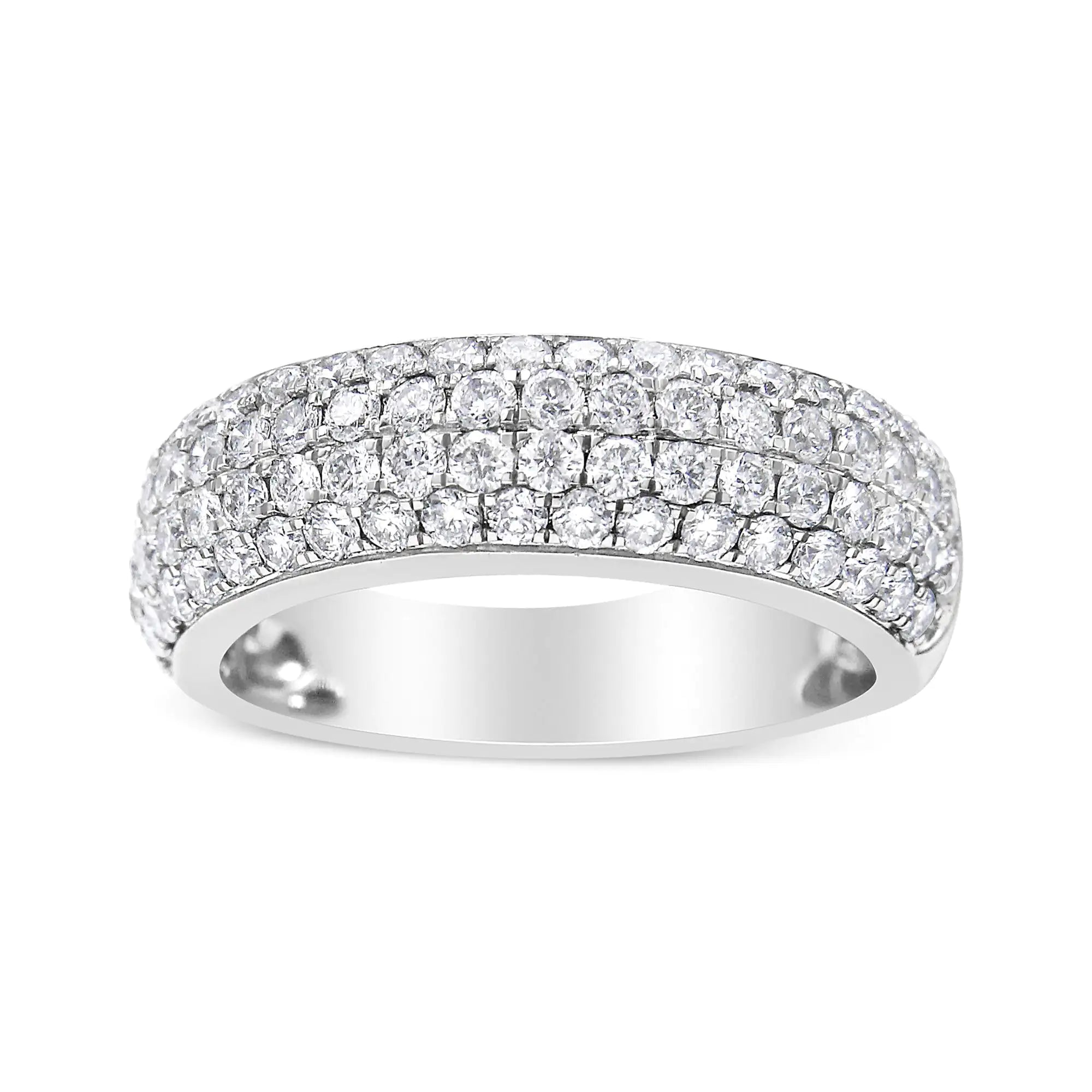 14K White Gold 1 1/2 Cttw Pave Set Lab Grown Round Diamond Domed Band Ring (G-H Color, SI1-SI2 Clarity)